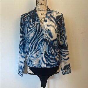 JENN. | Women’s Blue and White Tiger Stripe Long Sleeve Graphic Thong Bodysuit